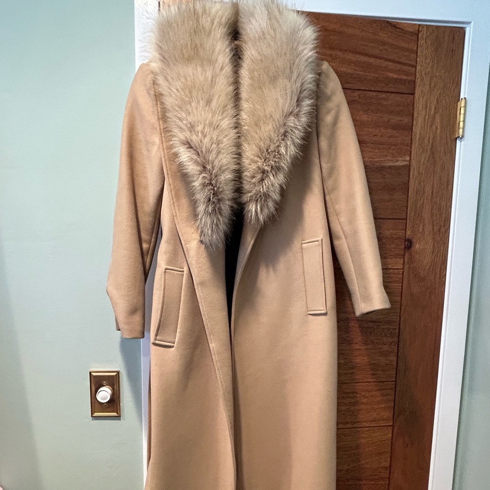 Zara camel faux fur wool coat